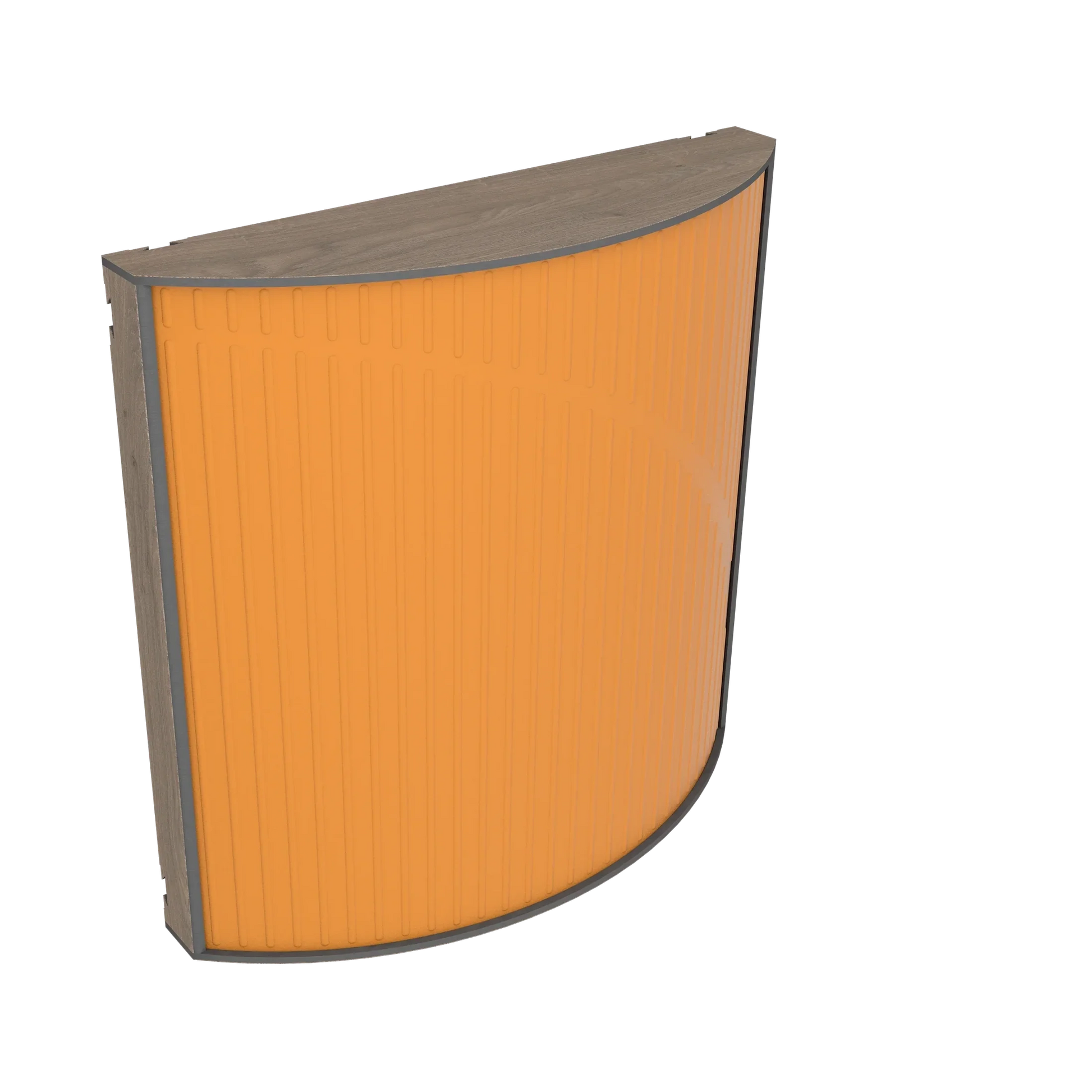 Vicoustic Cinema Round Ultra VMT Sound Absorbing Acoustic Panel in Pumpkin Orange and Brown Oak